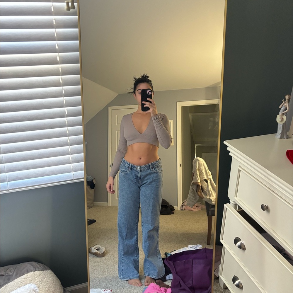 Garage Taupe Ribbed Crop Top